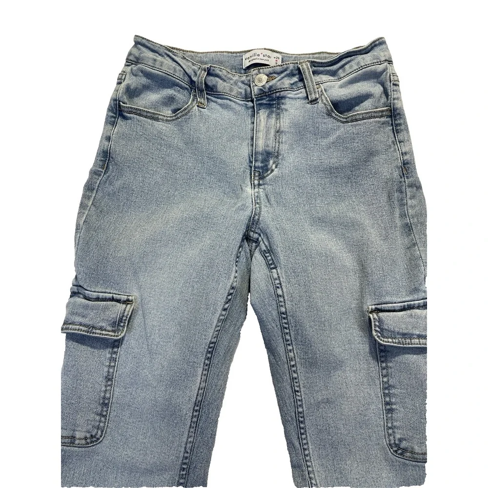 Vanilla Star Girl's Cargo Jeans Size 9‎ Light Blue Boot Cut Mid Rise School Wear